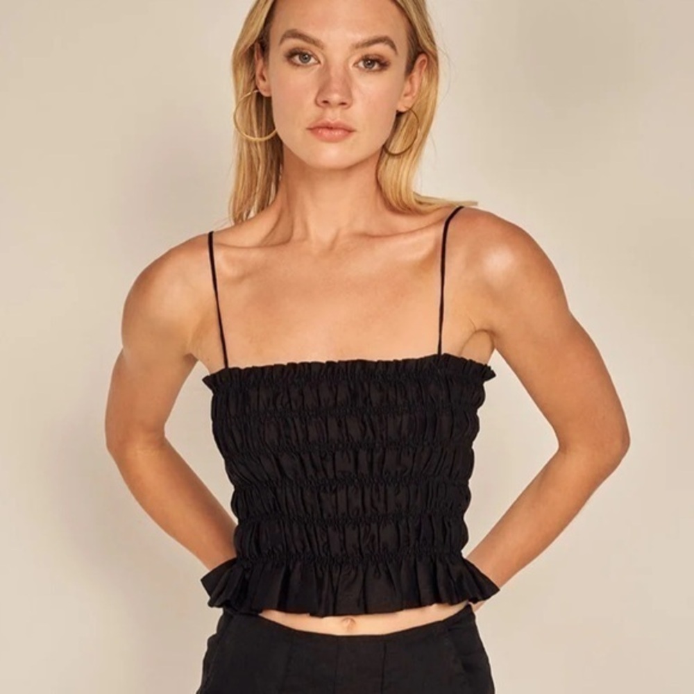 NWT Young Fabulous & Broke YFB smocked black peplum tank top ruffle hem, size XS